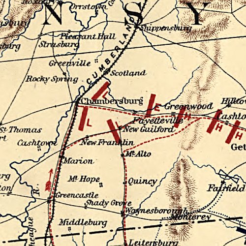 Position of Union and Confederate armies on the morning of July 1, 1863