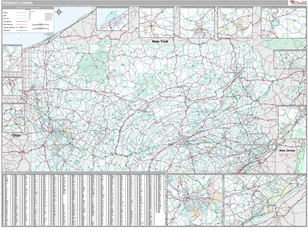 Premium Style Wall Map of Pennsylvania by Market Maps