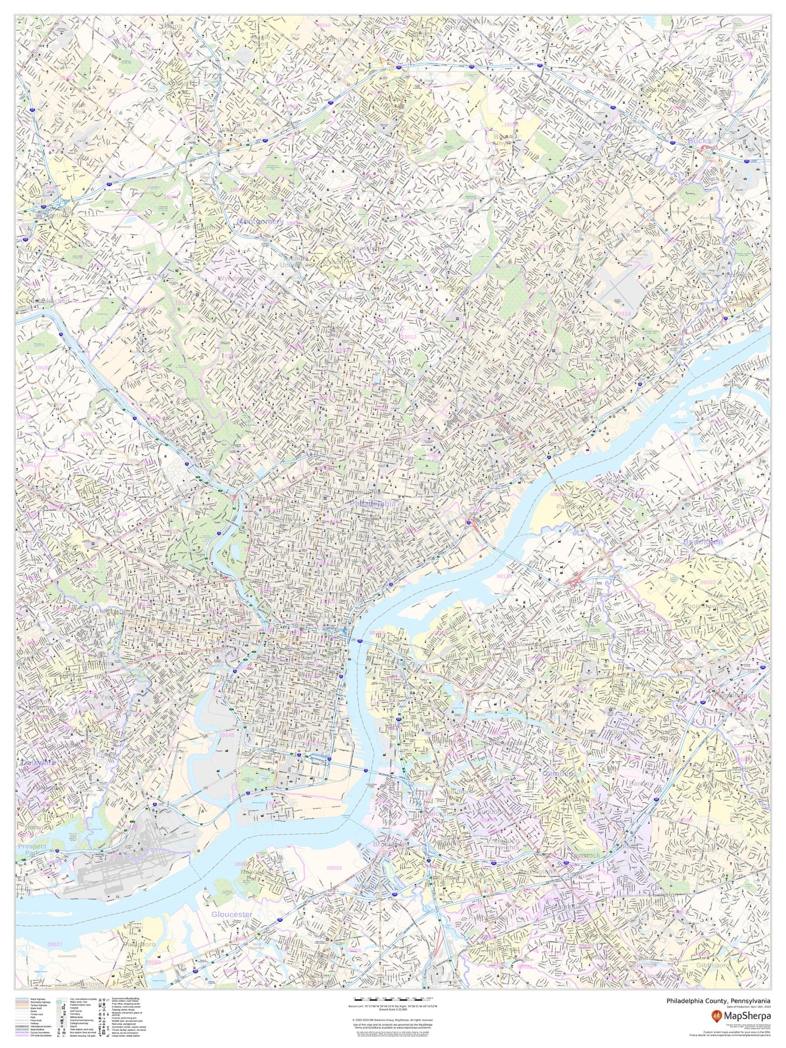 Philadelphia County Wall Map