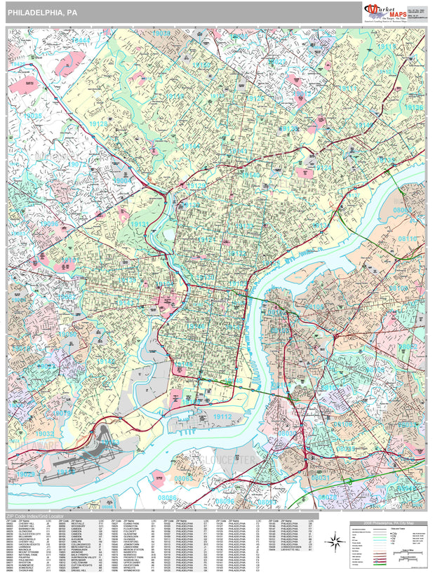 Premium Style Wall Map of Philadelphia, PA by Market Maps