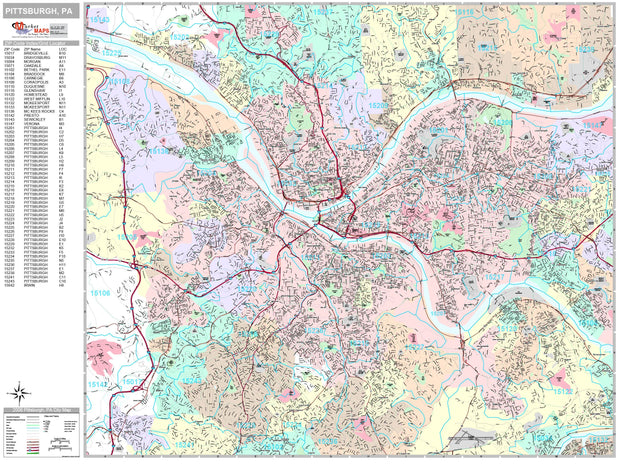 Premium Style Wall Map of Pittsburgh, PA by Market Maps