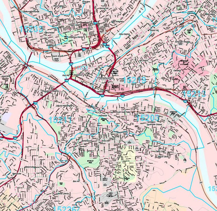 Premium Style Wall Map of Pittsburgh PA