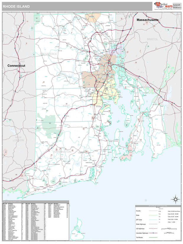 Premium Style Wall Map of Rhode Island by Market Maps