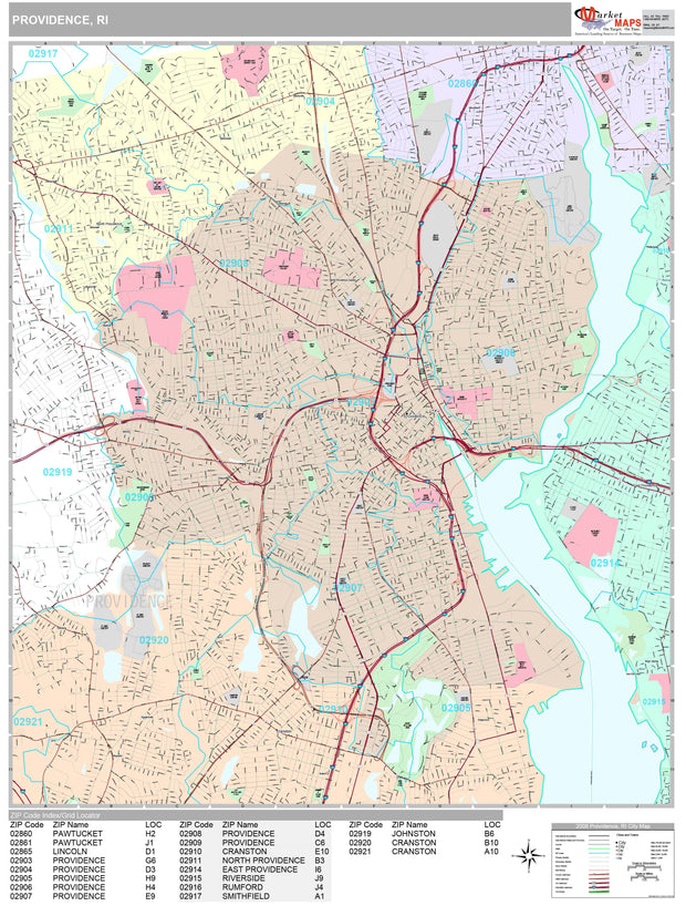 Premium Style Wall Map of Providence, RI by Market Maps