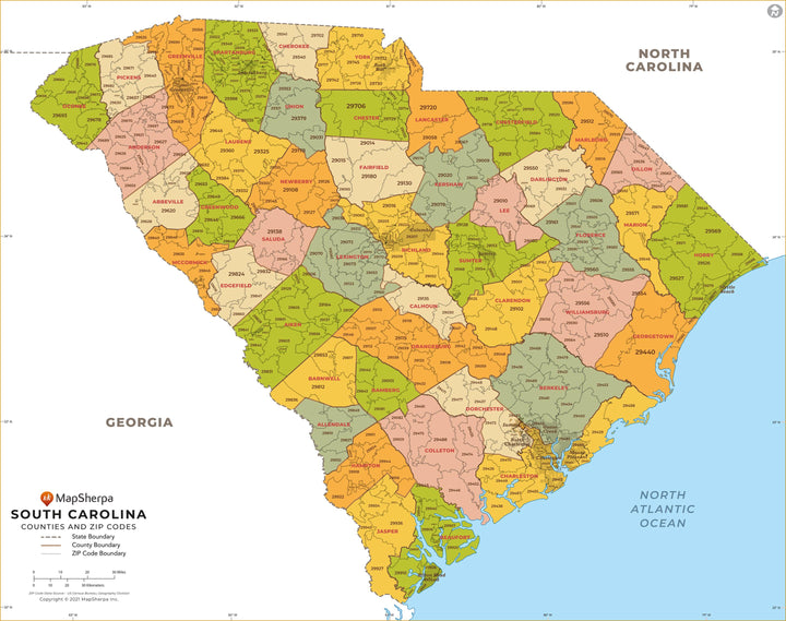 Zip Codes In Sc South Carolina Zip Code Map with Counties – American Map Store