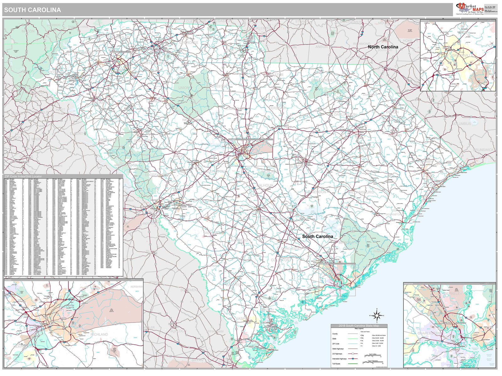 Premium Style Wall Map of South Carolina