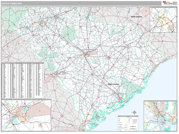 Premium Style Wall Map of South Carolina by Market Maps