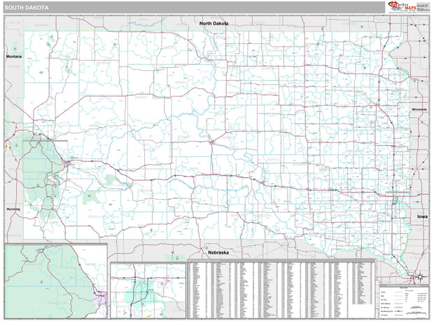 Premium Style Wall Map of South Dakota by Market Maps