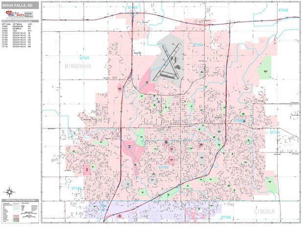 Premium Style Wall Map of Sioux Falls, SD by Market Maps