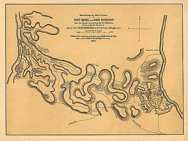 Sketch showing the relative positions of Fort Henry and Fort Donelson