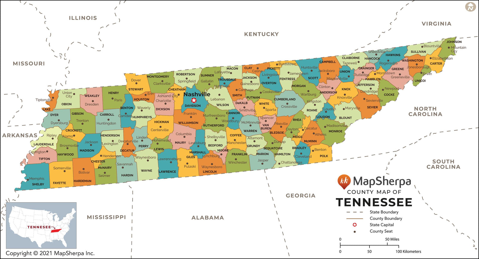 Tennessee County Map