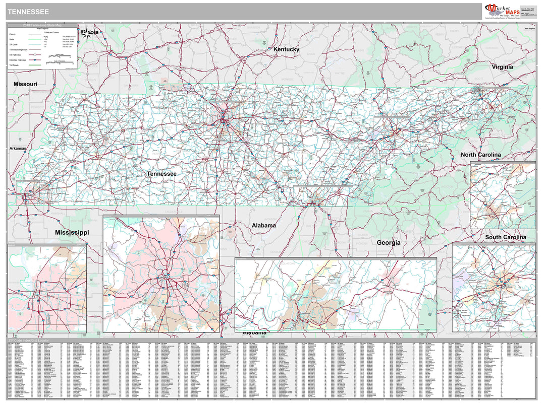 Premium Style Wall Map of Tennessee
