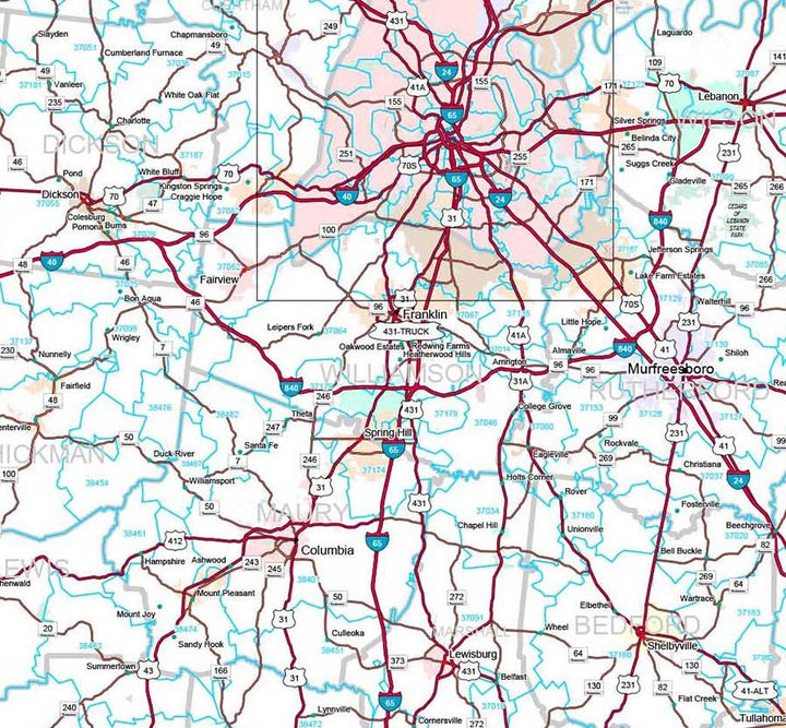 Premium Style Wall Map of Tennessee