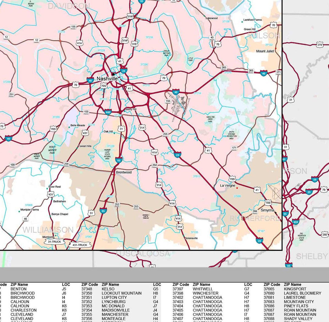 Premium Style Wall Map of Tennessee