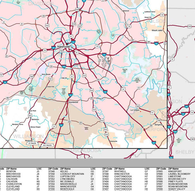 Premium Style Wall Map of Tennessee by Market Maps