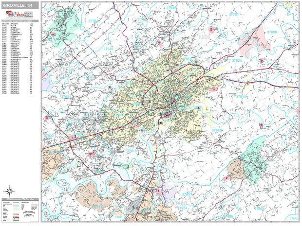 Premium Style Wall Map of Knoxville, TN by Market Maps