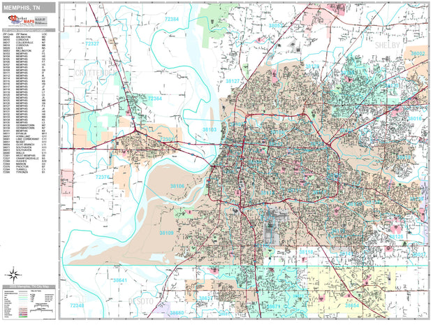 Premium Style Wall Map of Memphis, TN by Market Maps