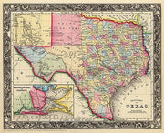 Pre-Civil War County Map of Texas by S.A. Mitchell, 1860