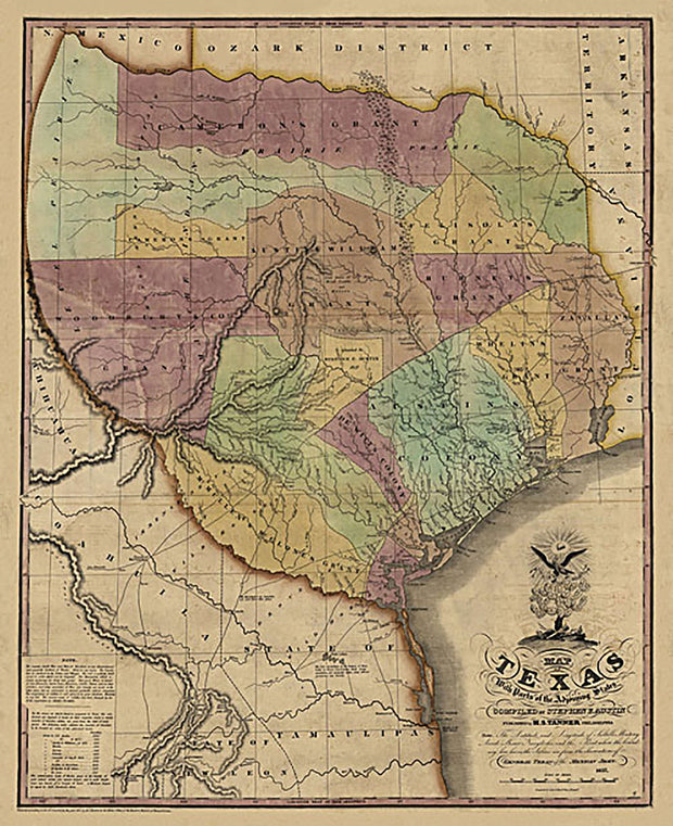 Map of Texas with Parts of Adjoining States by Stephen F. Austin, 1837