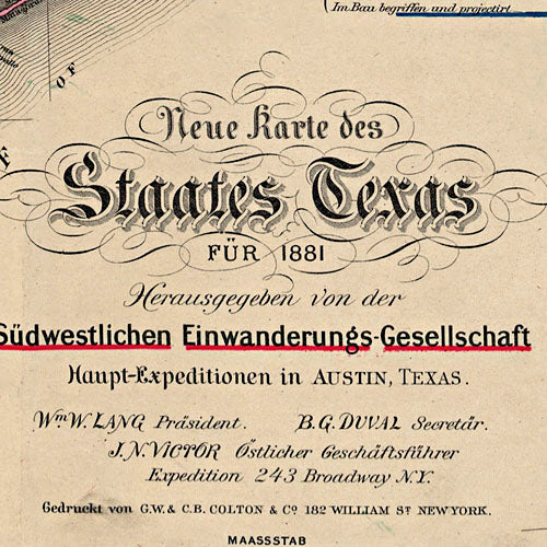 Neue Karte de Staates Texas, 1881