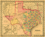 1855 Texas County Map by J.H. Colton