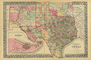 County Map of Texas by S. A. Mitchell 1881