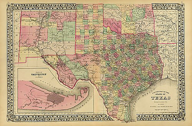 County Map of Texas by S. A. Mitchell 1881