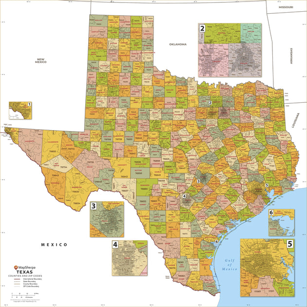 Texas Zip Code Map with Counties – American Map Store