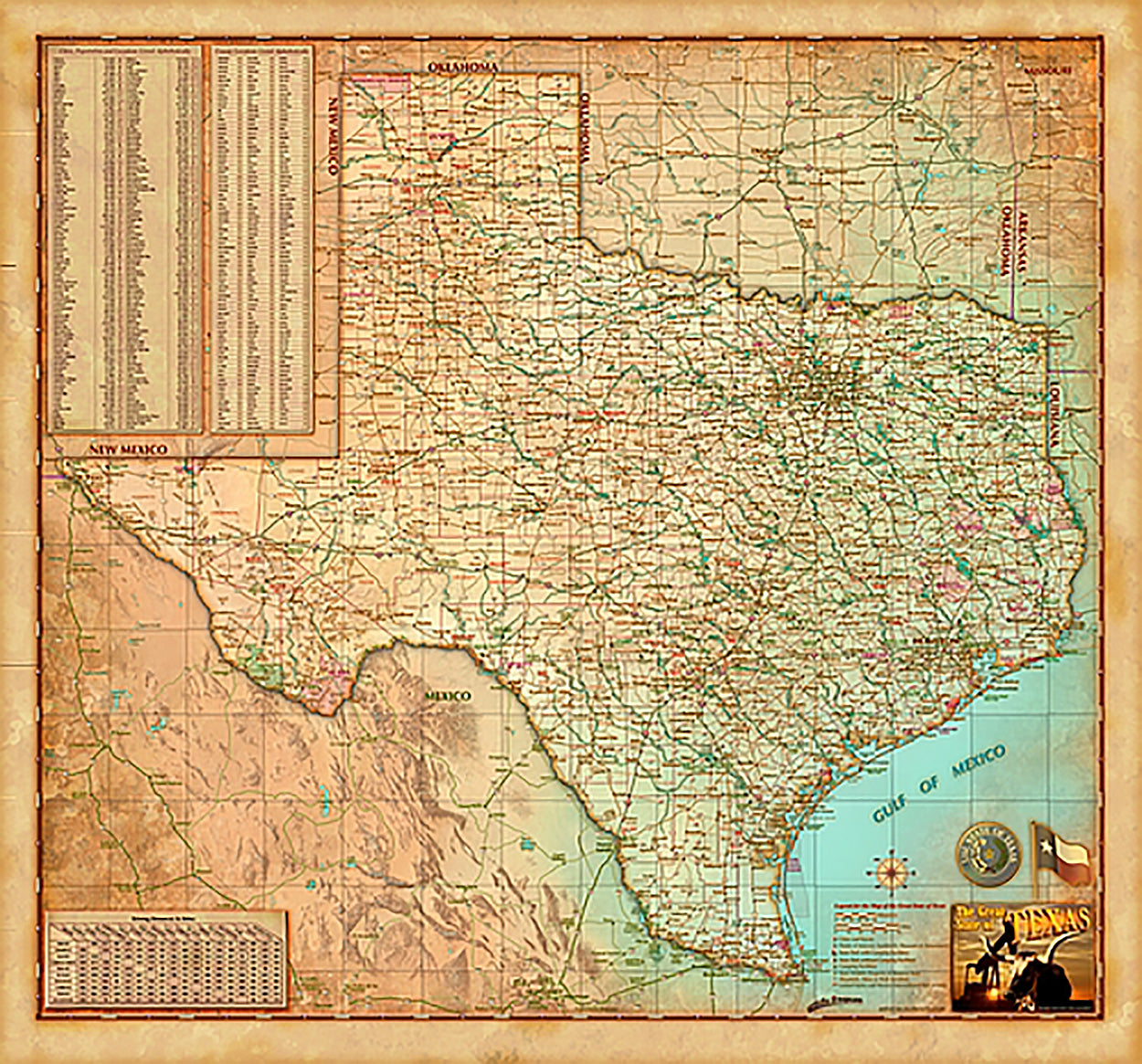 Texas "Antiqued" Wall Map