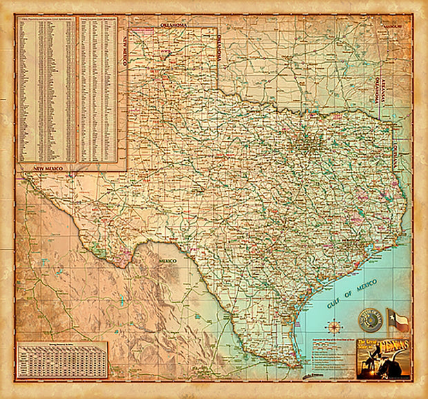 Texas "Antiqued" Wall Map