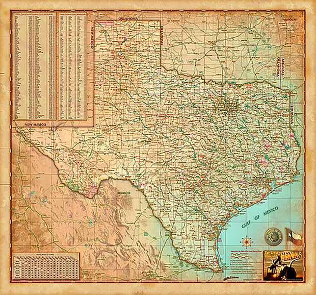 Texas "Antiqued" Wall Map