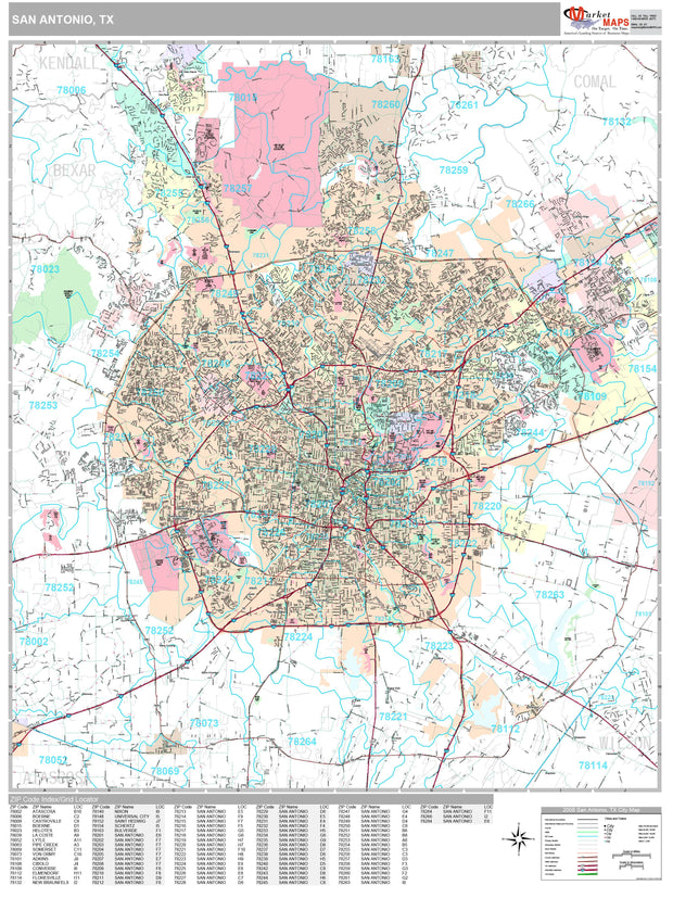 Premium Style San Antonio Wall Map by Market Maps