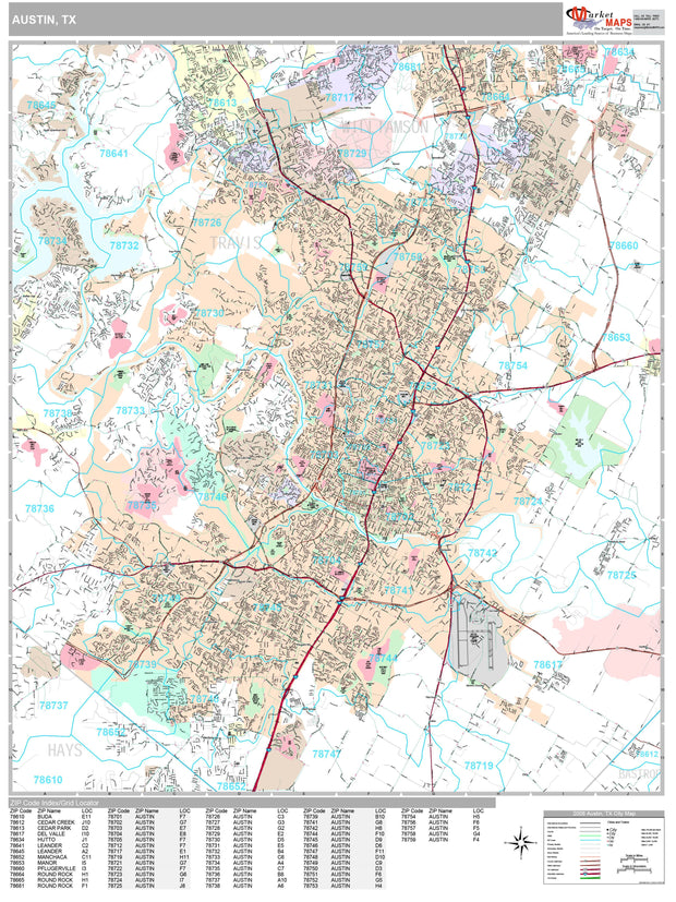 Premium Style Wall Map of Austin by Market Maps