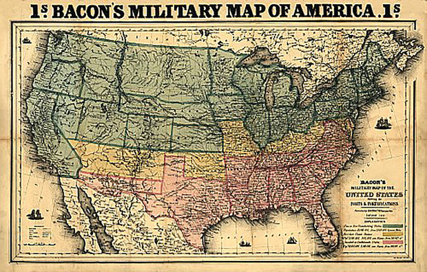 Bacon's military map of the United States shewing the forts & fortifications, 1862