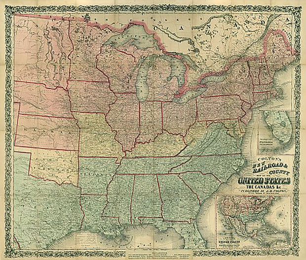 Colton's new railroad & county map of the United States, the Canadas &c., 1862
