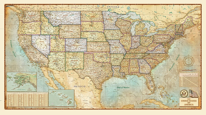 USA Antiqued Wall Map