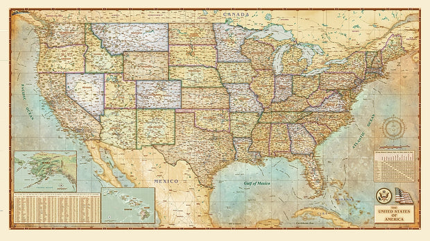 USA Antiqued Wall Map