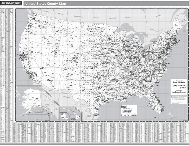 USA County Wall Map by Rand McNally (Black and White)