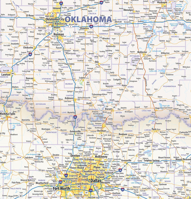 South Central Wall Map by Topograhic Maps