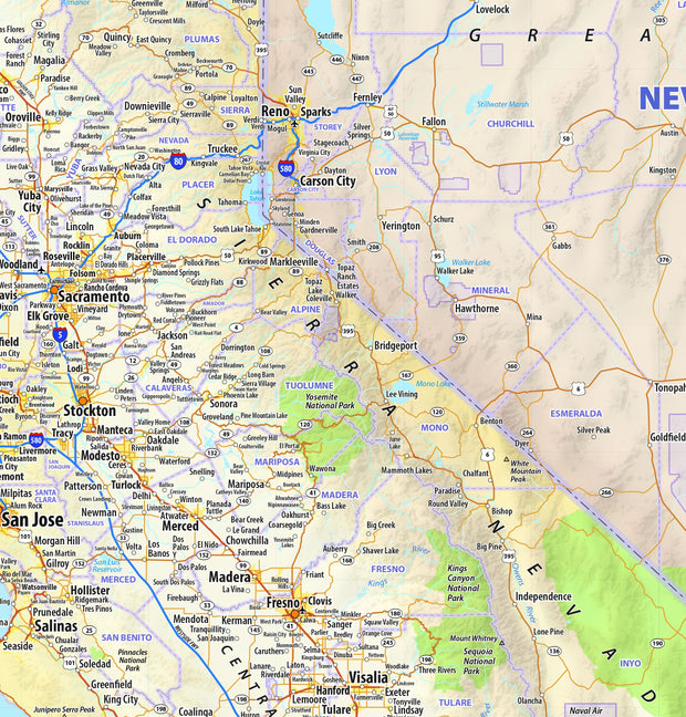 Western US Wall Map with Shaded Relief