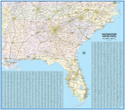 Southeast US Wall Map by Topographic Maps