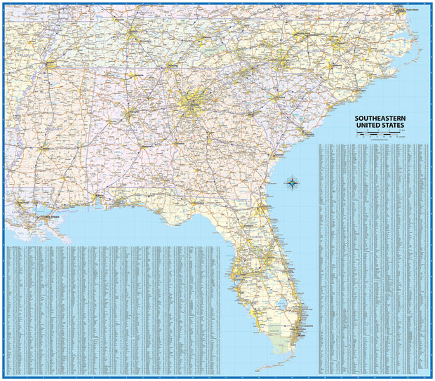 Southeast US Wall Map by Topographic Maps