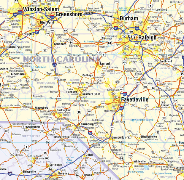 Southeast US Wall Map by Topographic Maps