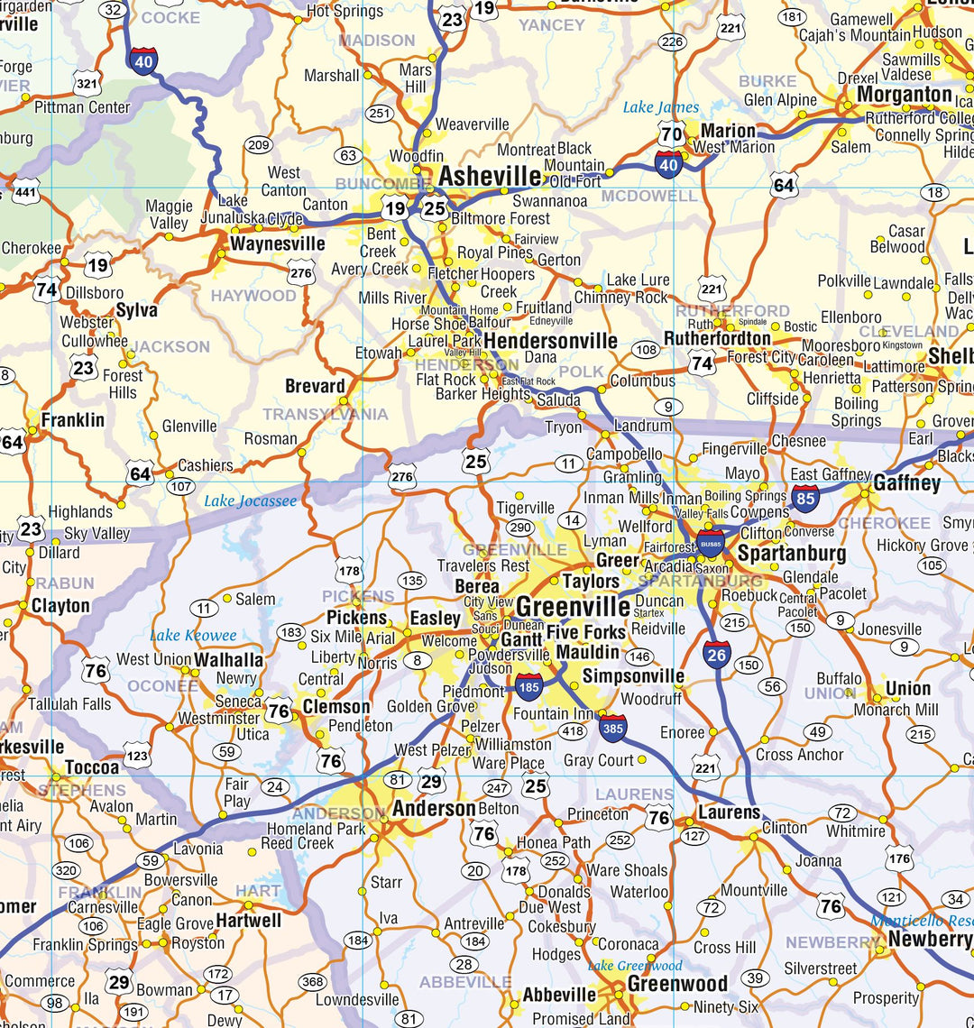 Southeast US Wall Map by Topographic Maps