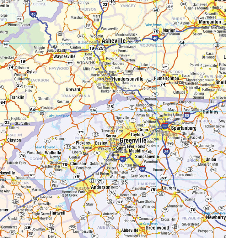 Southeast US Wall Map by Topographic Maps