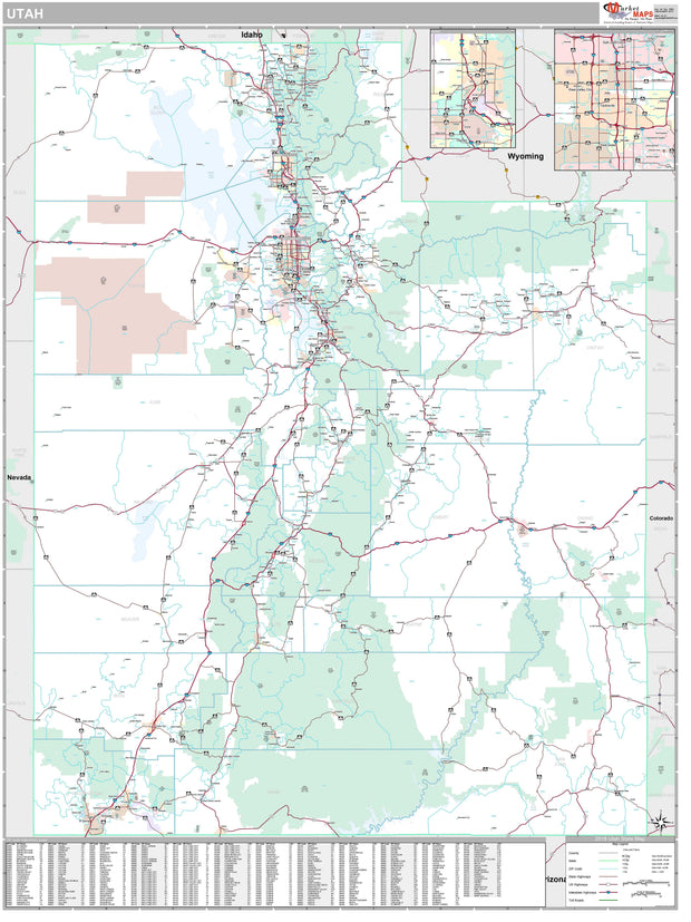 Premium Style Wall Map of Utah by Market Maps