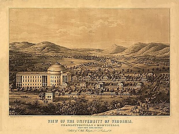 View of the University of Virginia, Charlottesville & Monticello..., 1856