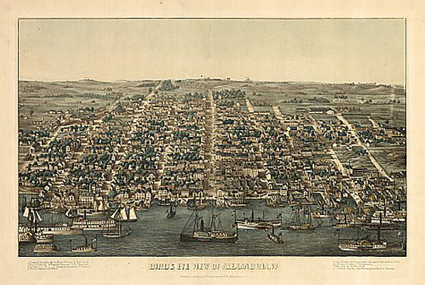 Birds eye view of Alexandria, Virginia by Charles Magnus, 1863