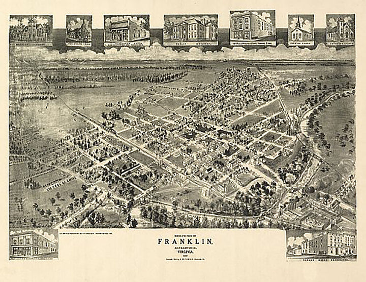 Birds eye view of Franklin, Virginia by T. M. Fowler, 1907