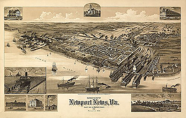 Perspective map of Newport News, Virginia by American Publishing Co., 1891